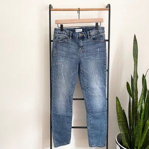 Mid Rise Cropped Skinny Distressed Jean